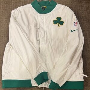 Nike White Jacket with Green shamrock, Boston Celtics. NBA logo jacket